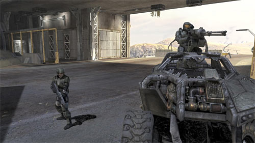 Image 3. The Warthog appears to be invisible to NPC's after jumping it over
to this scene.